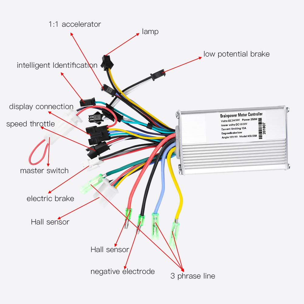 Yunir 24V-48V Brushless Motor Controller Kit with LCD Display for Electric Scooters - 36V/48V 350W Power - Perfect for DIY E-Scooter Upgrades and Repairs
