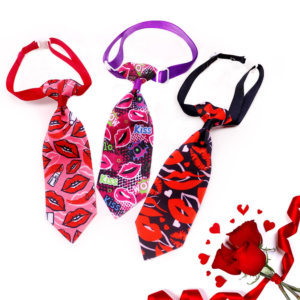 18pcs Valentine's Day Dog Neck Ties - Bulk Adjustable Pink & Red Small Dog Collar Ties with Rose Kiss Pattern | Cute Pet Grooming Accessories for Holidays, Parties & Photo Shoots