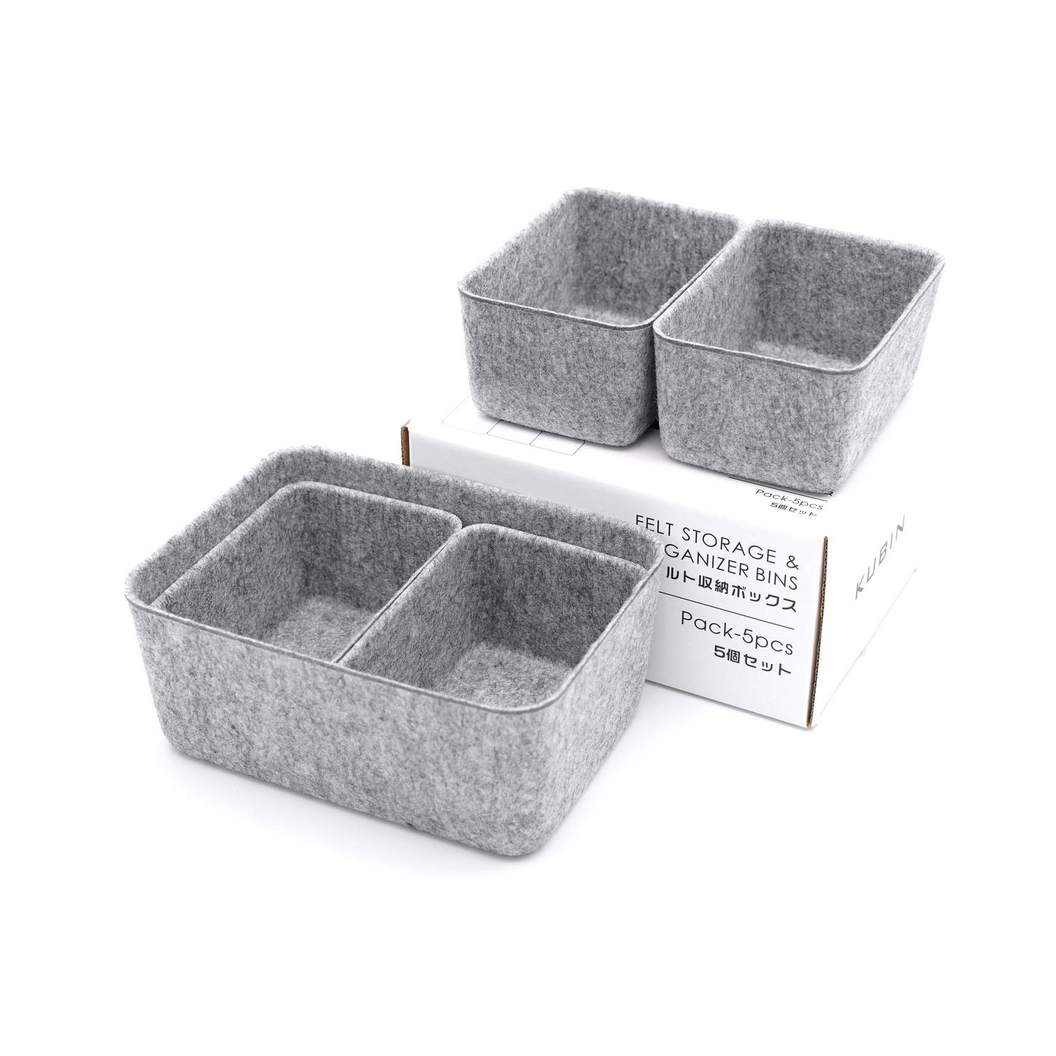 Welaxy 5-Pack Gray Felt Drawer Organizers for Office, Jewelry & Makeup