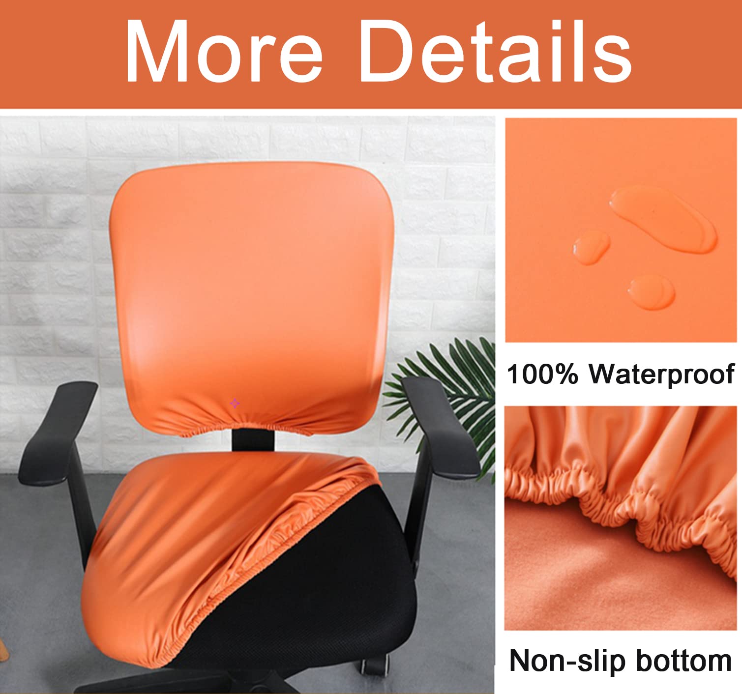 YOPOIY PU Leather Office Chair Cover - Waterproof Computer Chair Slipcover, High Stretch Removable Chair Protector for Universal Rotating Chairs (Black, One Size) - Perfect for Home Office, Gaming & Workspace Protection