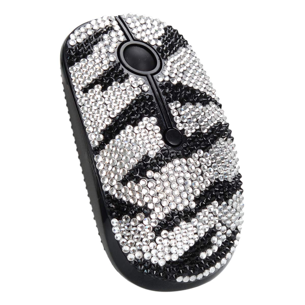 Sparkly Bling Wireless Mouse with Austrian Crystal Rhinestones - USB Silent Computer Mouse for Laptop, PC, MacBook - Perfect for Office, Gaming & Glamorous Tech Accessories (Zebra Pattern)