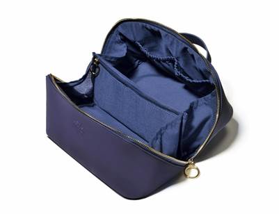 Blue Vegan Suede Vanity Case with Gold Metallic Zipper - Perfect for Travel, Makeup Storage & Organizing Cosmetics