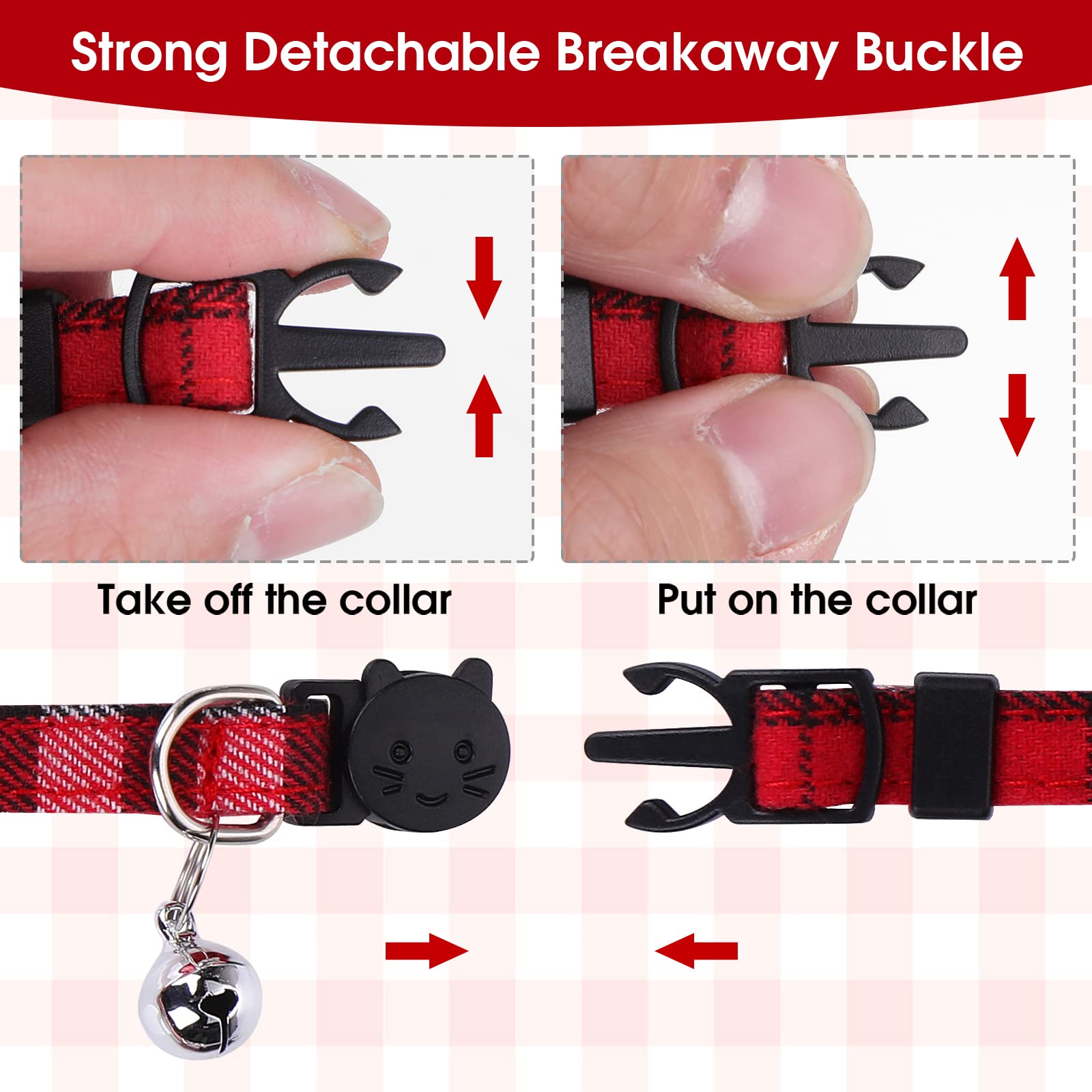 Giantree 4Pcs Adjustable Breakaway Cat Collars with Bow Tie & Bell - Cute Plaid Design 7-12 Inch for Kittens, Cats & Small Dogs - Perfect for Pet Parties, Photo Shoots & Daily Fashion Accessories