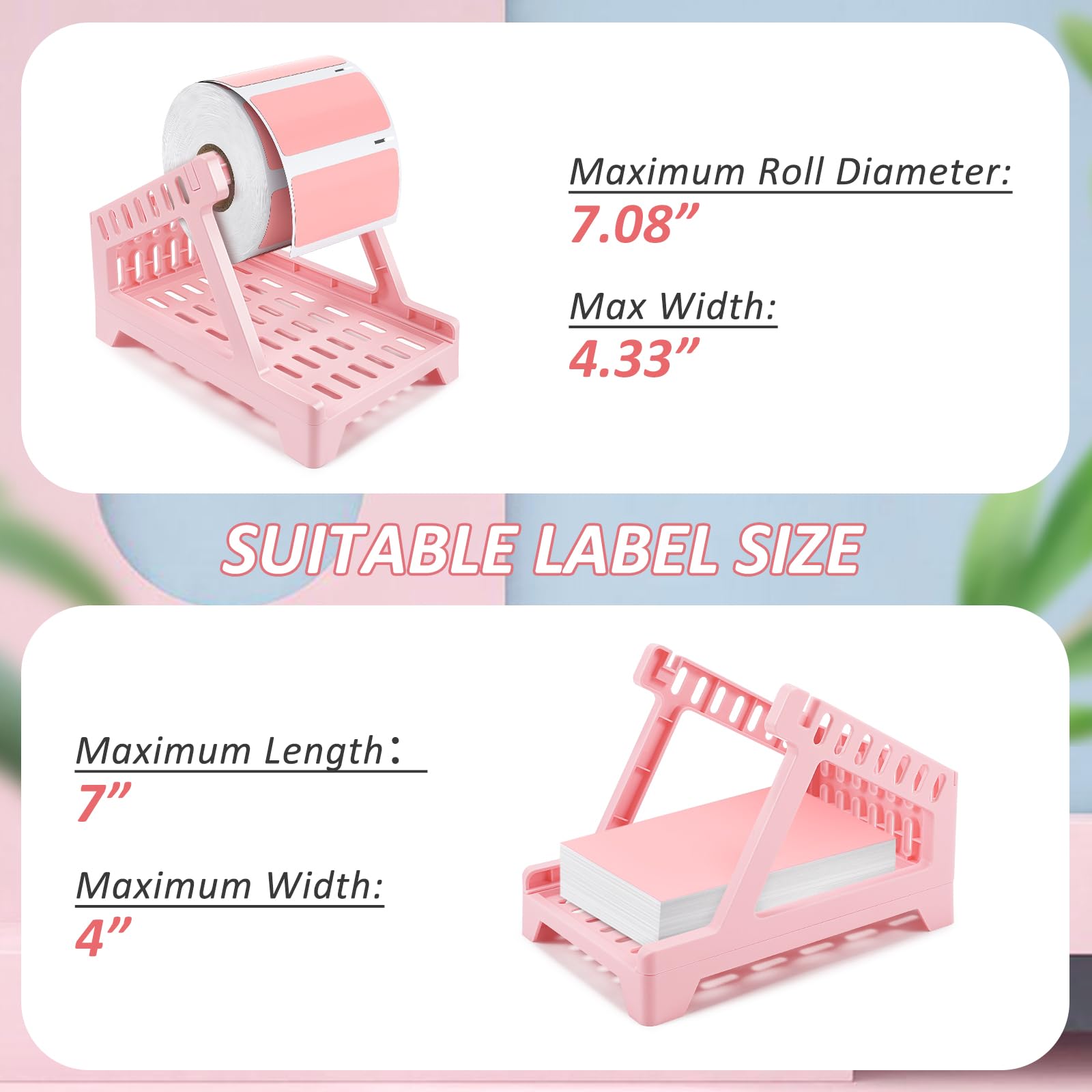 Thermal Label Holder for Shipping Labels - Desktop Stand for Rolls & Fanfold Labels - Durable Printer Accessory for Home & Office Use (Pink, Small) - Perfect for E-commerce, Warehouse & Small Business Shipping