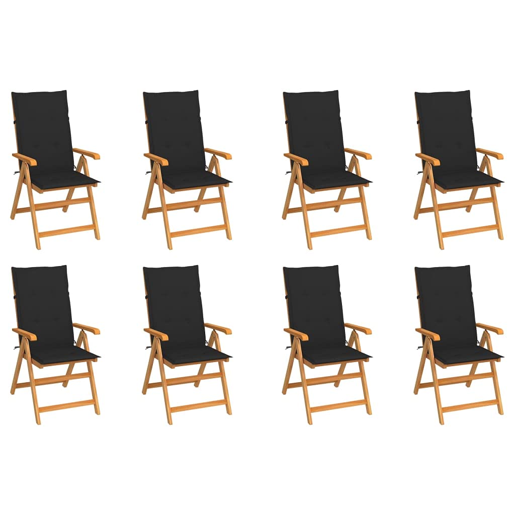Aisifx vidaXL 8-Piece Reclining Garden Chair Set with Cushions - Solid Teak Wood Patio Furniture (Brown) for Outdoor Relaxation, Poolside Lounging & Backyard Decor