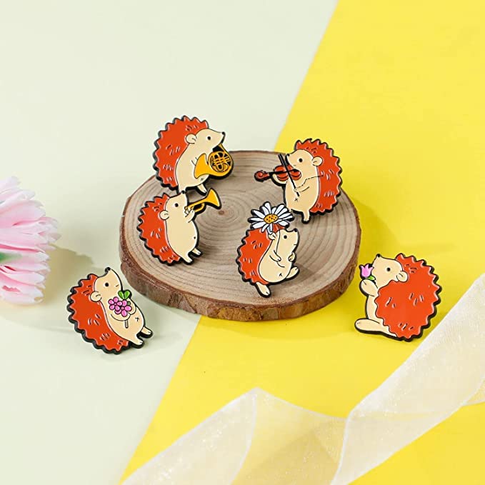 10 Pcs French Horn Hedgehog Enamel Pins - Funny Cute Lapel Brooches for Backpacks, Jackets, Clothing & DIY Crafts - Unique Gift for Musicians & Animal Lovers (Perfect for Band Gifts, Costume Accessories & Collectibles)