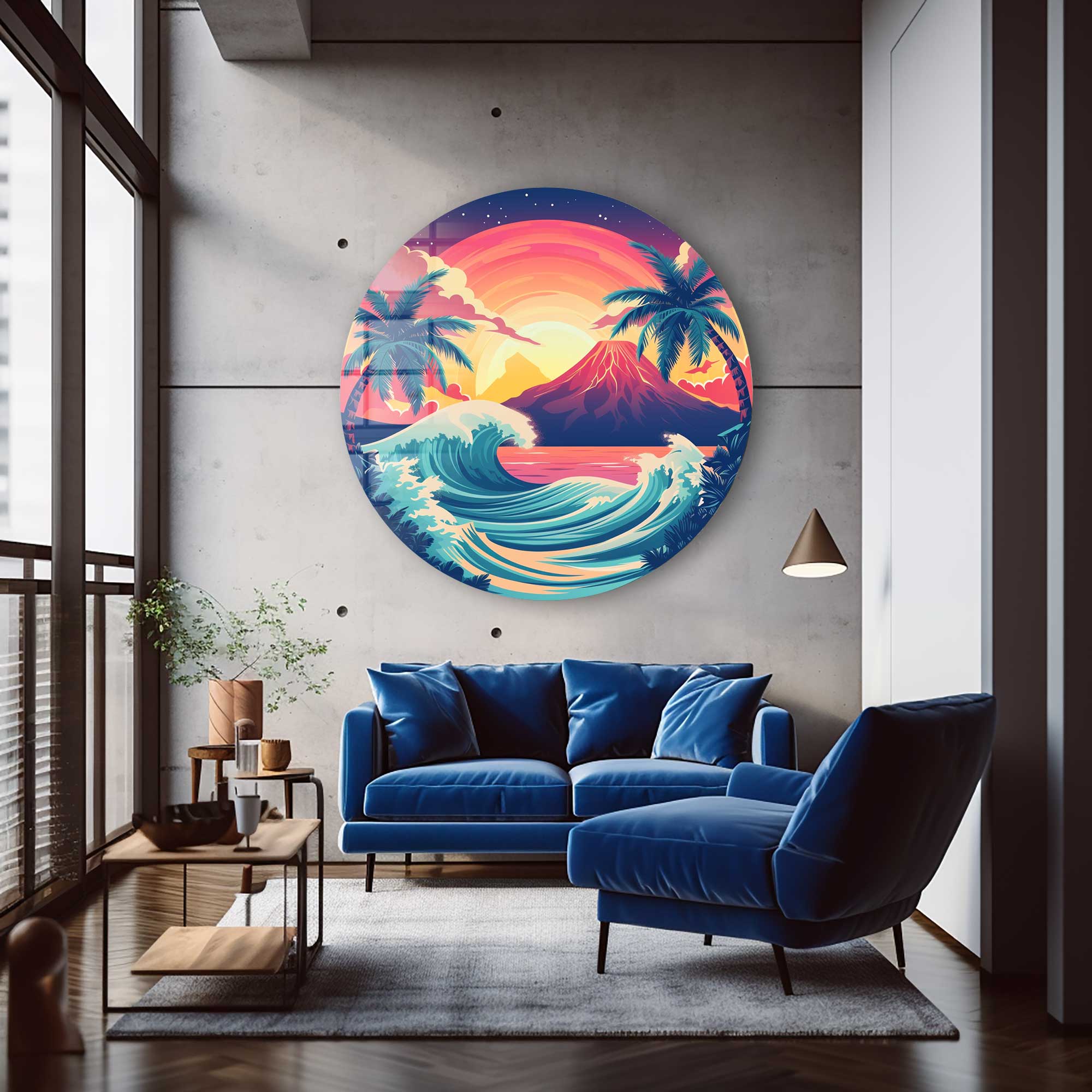 Stunning Sunset Rounded Glass Wall Art - Handmade Modern Home Decor for Living Room, Bedroom & Office - Perfect for Gifts & Interior Design