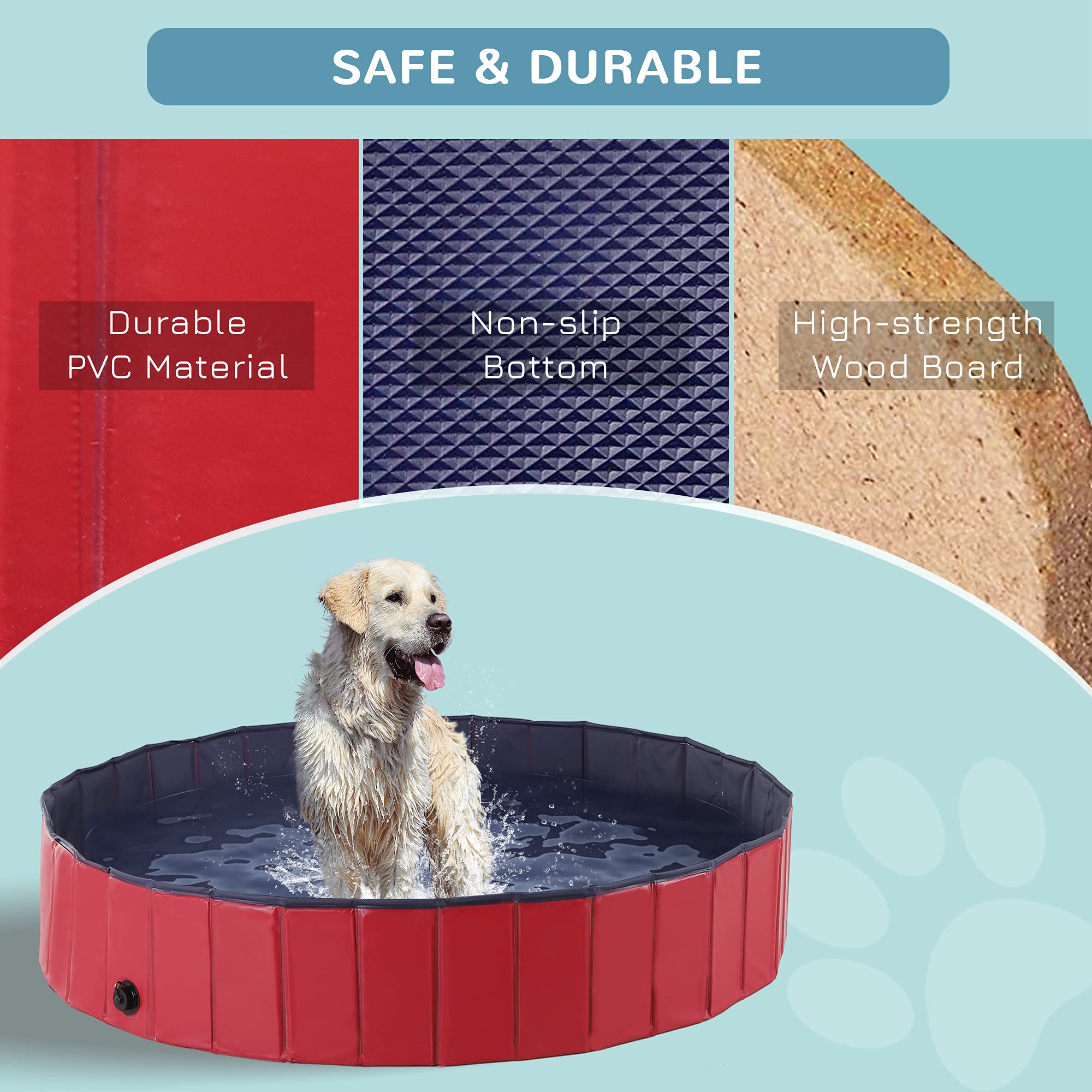 PawHut Foldable Pet Swimming Pool - Portable Dog Bathing Tub, 12