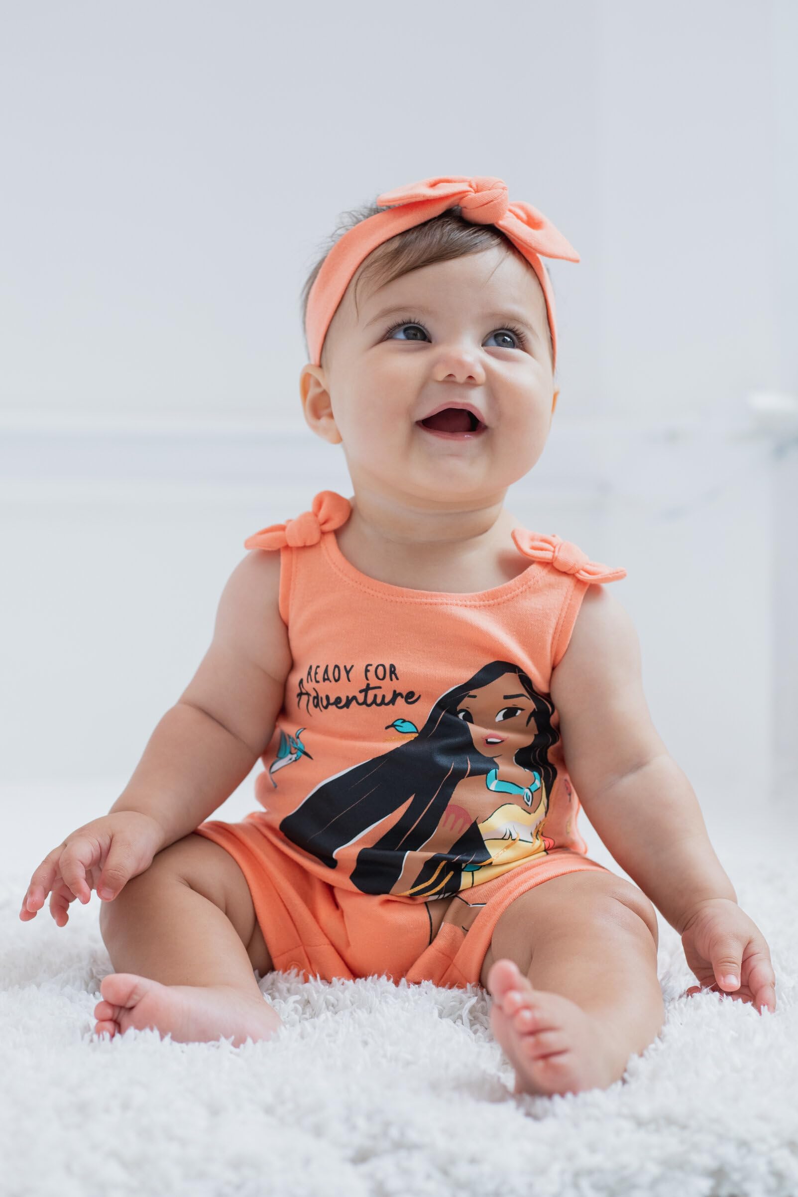 Disney Princess Rapunzel Ariel Belle Jasmine Aurora Baby Girls Snap Romper & Headband Set - Newborn to Toddler Outfit for Birthday, Photo Shoots & Special Occasions
