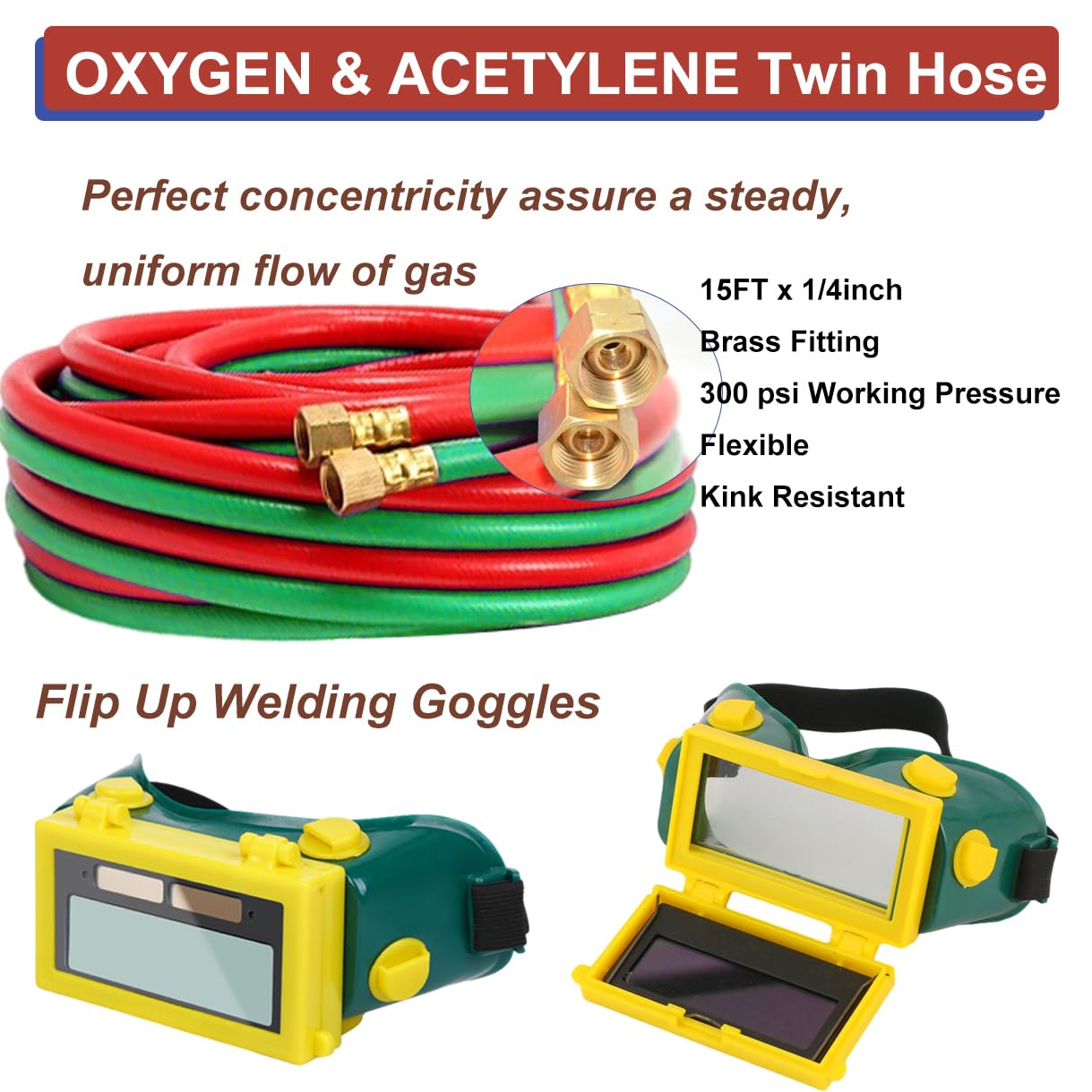 Portable Oxy Acetylene Torch Kit - Complete Gas Welding & Cutting Set with Regulators, Hose & Safety Goggles | Ideal for Metal Fabrication, Auto Repair, HVAC Work and DIY Welding Projects