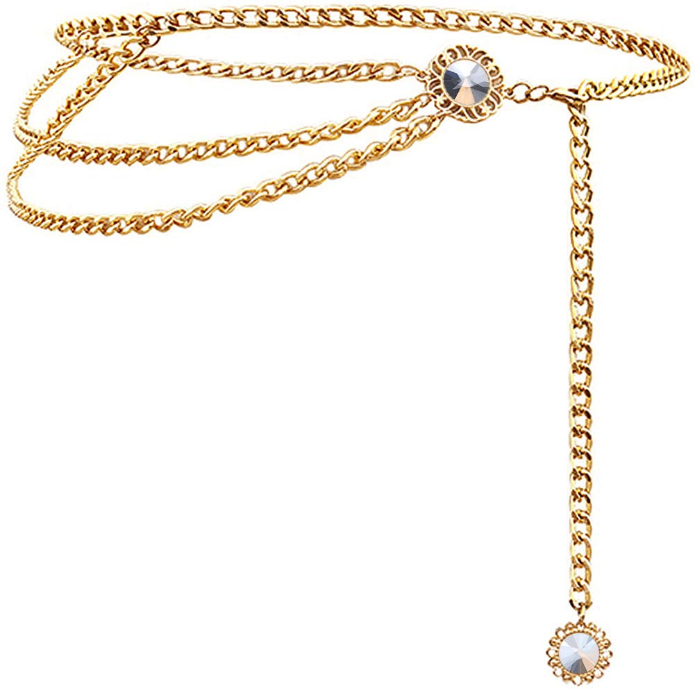 Glamorstar Women's Multilayer Metal Waist Chain Belt - Fashionable Body Jewelry for Dresses, Parties & Special Occasions