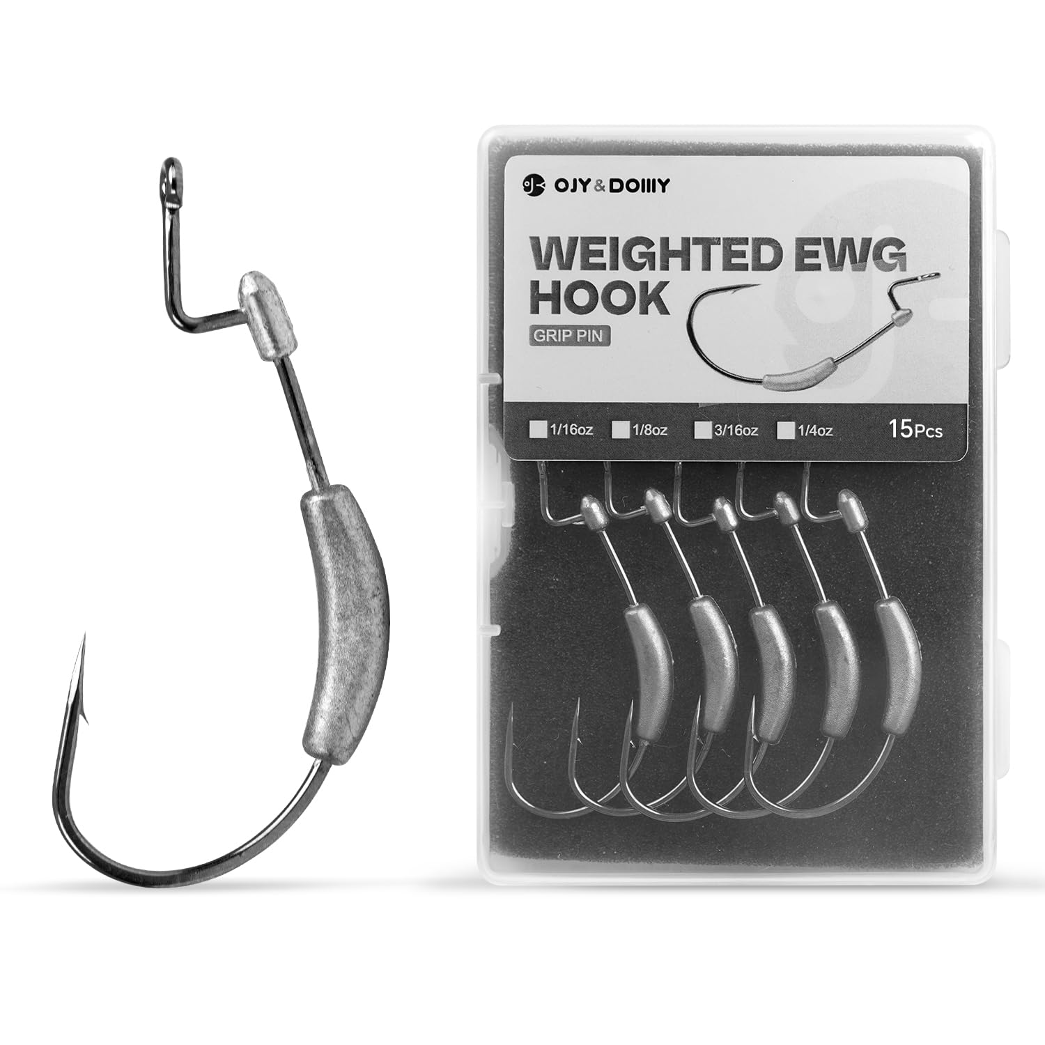 Premium Weighted Swimbait Hooks with Molded Bait Keeper - Weedless EWG Worm Fishing Hooks 2/0-5/0 (1/16-1/4oz) - 15 Pack for Bass, Trout & Saltwater Fishing