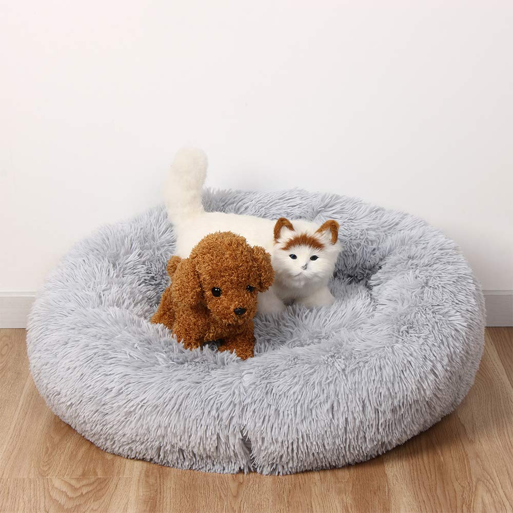 OtoEZ Round Donut Dog Bed for Medium Dogs - Washable Calming Pet Bed with Non-Slip Waterproof Bottom, Soft Plush Anti-Anxiety Cuddler for Cats & Dogs (31.5