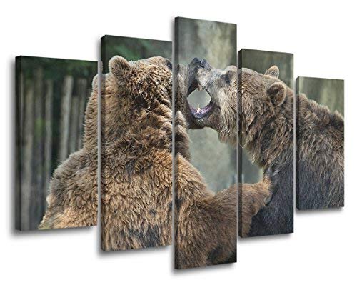 Gray Wildlife Protection Mother and Baby Elephant Canvas Wall Art - 5 Panel Wood Framed Print for Nursery, Zoo Decor, Ready to Hang | Perfect for Kids' Rooms, Animal Themed Nurseries & Wildlife Lovers