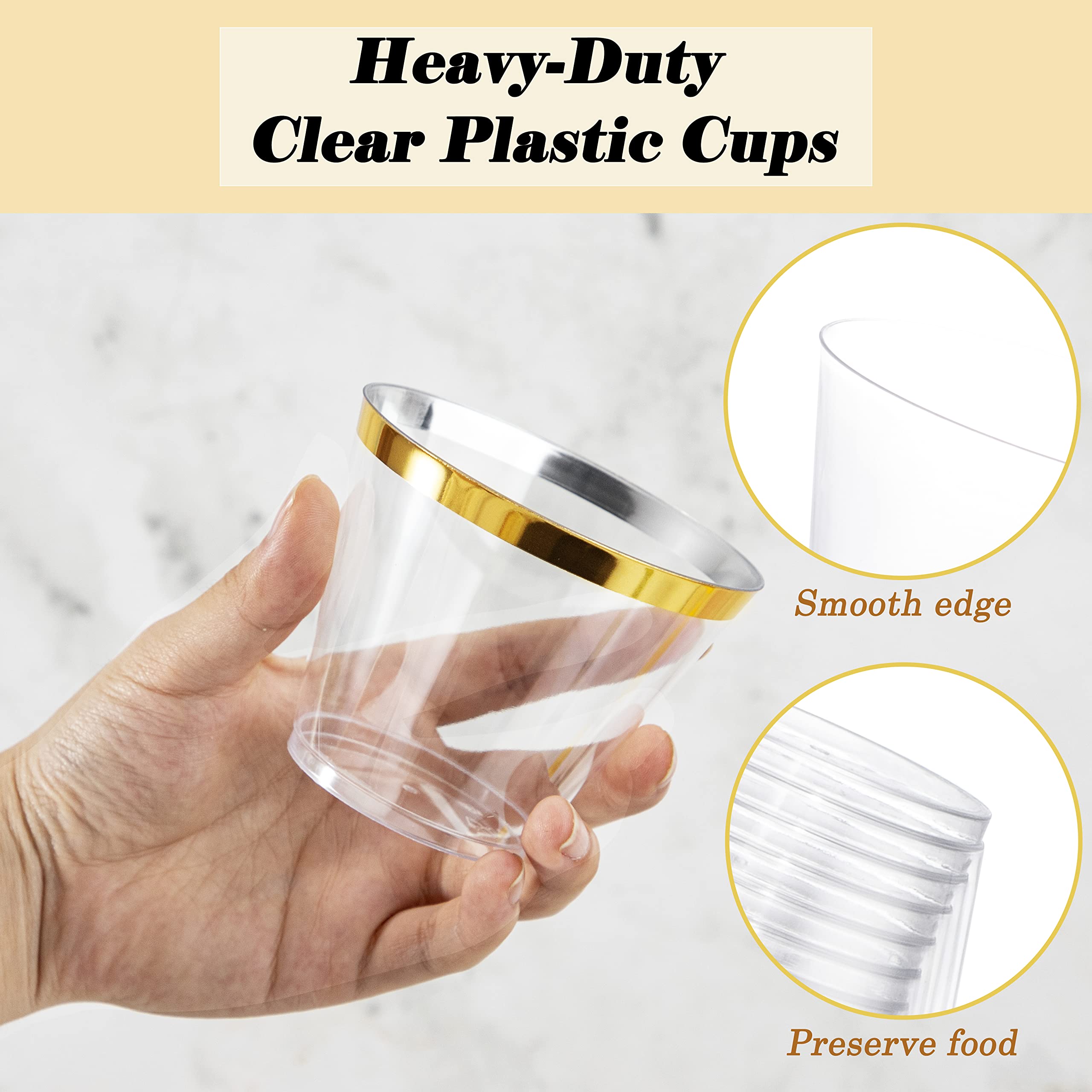 200-Pack Gold Plastic Cups, 30-Pack Pink Plastic Plates & Gold Plastic Cutlery with Pink Handles - Perfect for Birthday Parties, Weddings, and Outdoor Events