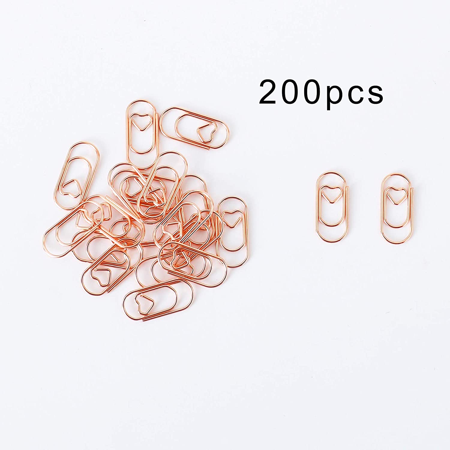 200 Pcs Rose Gold Heart Shaped Paper Clips - Small Stainless Steel Office Supplies with Tin Holder for School, Home & Desk Organization - Perfect for Gift Wrapping, Scrapbooking & Document Filing