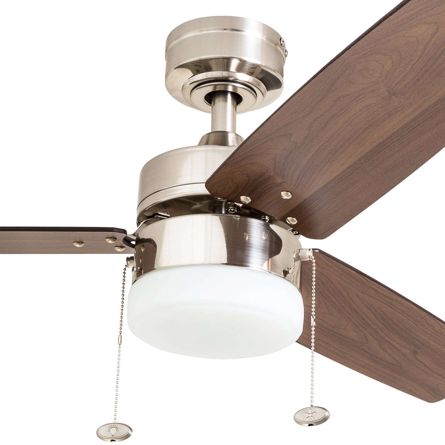 42 Inch Reston Brushed Nickel Ceiling Fan with Pull Chain - Energy Efficient Indoor Cooling for Living Room, Bedroom, and Office