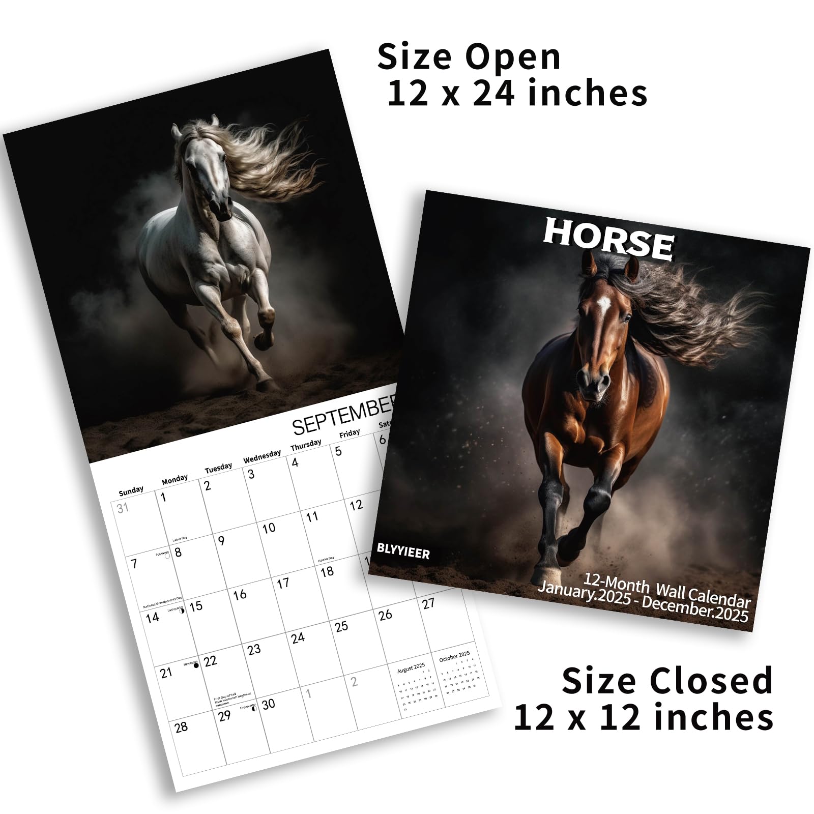 2025 Horse Cattle Monthly Wall Calendar - 12