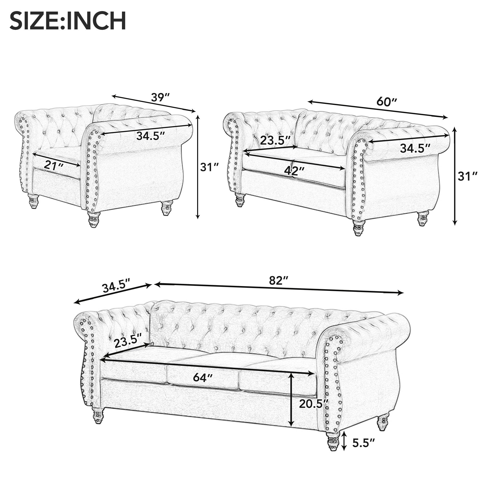 Modern Velvet Upholstered Sofa 39