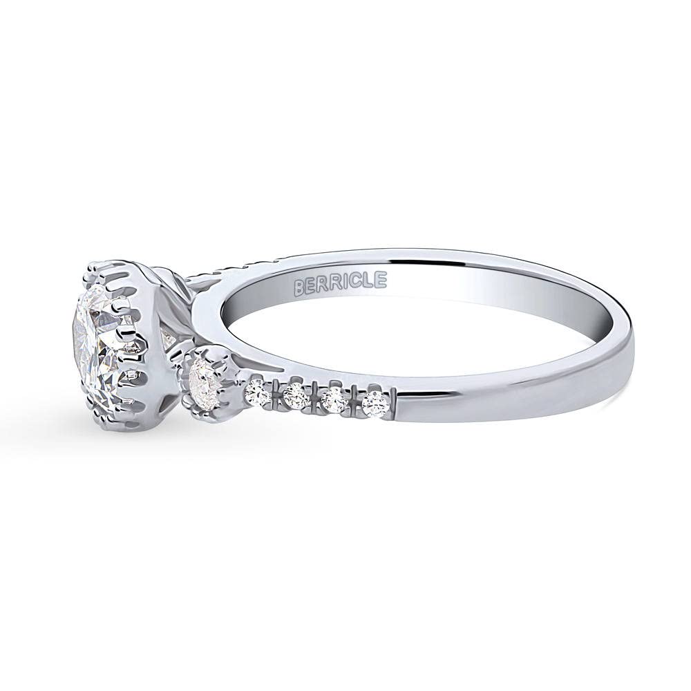 BERRICLE Sterling Silver 3-Stone Oval Cut Cubic Zirconia Engagement Ring for Women - 1.2 Carat CZ Wedding & Anniversary Band, Rhodium Plated, Size 4-10 - Perfect for Proposals, Bridal Jewelry & Special Occasions