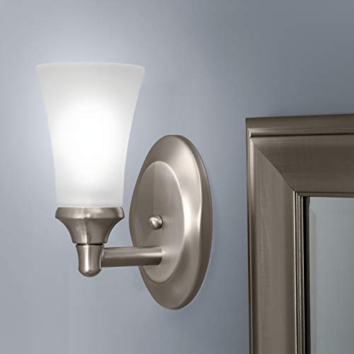 Moen YB2861BN Eva 1-Light Brushed Nickel Bathroom Vanity Light Fixture with Frosted Glass - Perfect for Modern Bathrooms, Powder Rooms & Spa-Style Decor