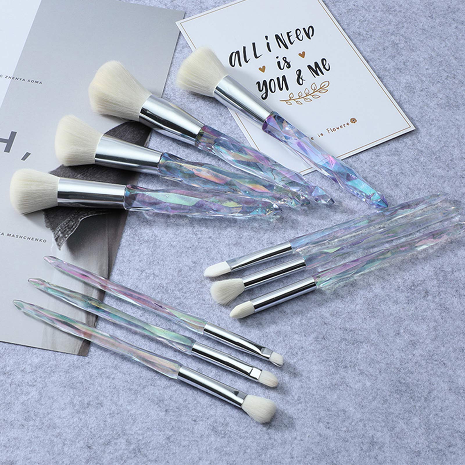 Premium 10-Piece Kingtree Makeup Brush Set - Crystal Handle Synthetic Bristles for Foundation, Blush, Eyeshadow & Eyebrows | Professional Cosmetic Brushes for Women & Teens | Perfect for Daily Makeup, Travel & Professional Makeup Artists