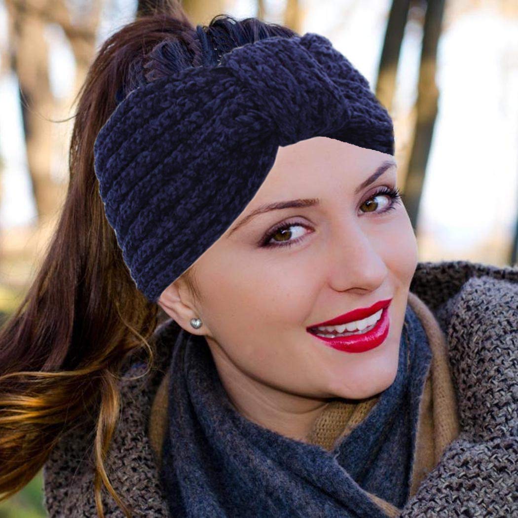 Warm Winter Headbands for Women & Girls - Red Fuzzy Knitted Head Wrap, Cable Crochet Stretchy Ear Warmer Turban - Perfect for Cold Weather, Outdoor Activities & Fashion Accessories