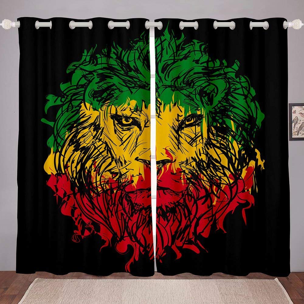 Lion Window Curtains for Kids Room - Safari Wildlife Drapes 104x63