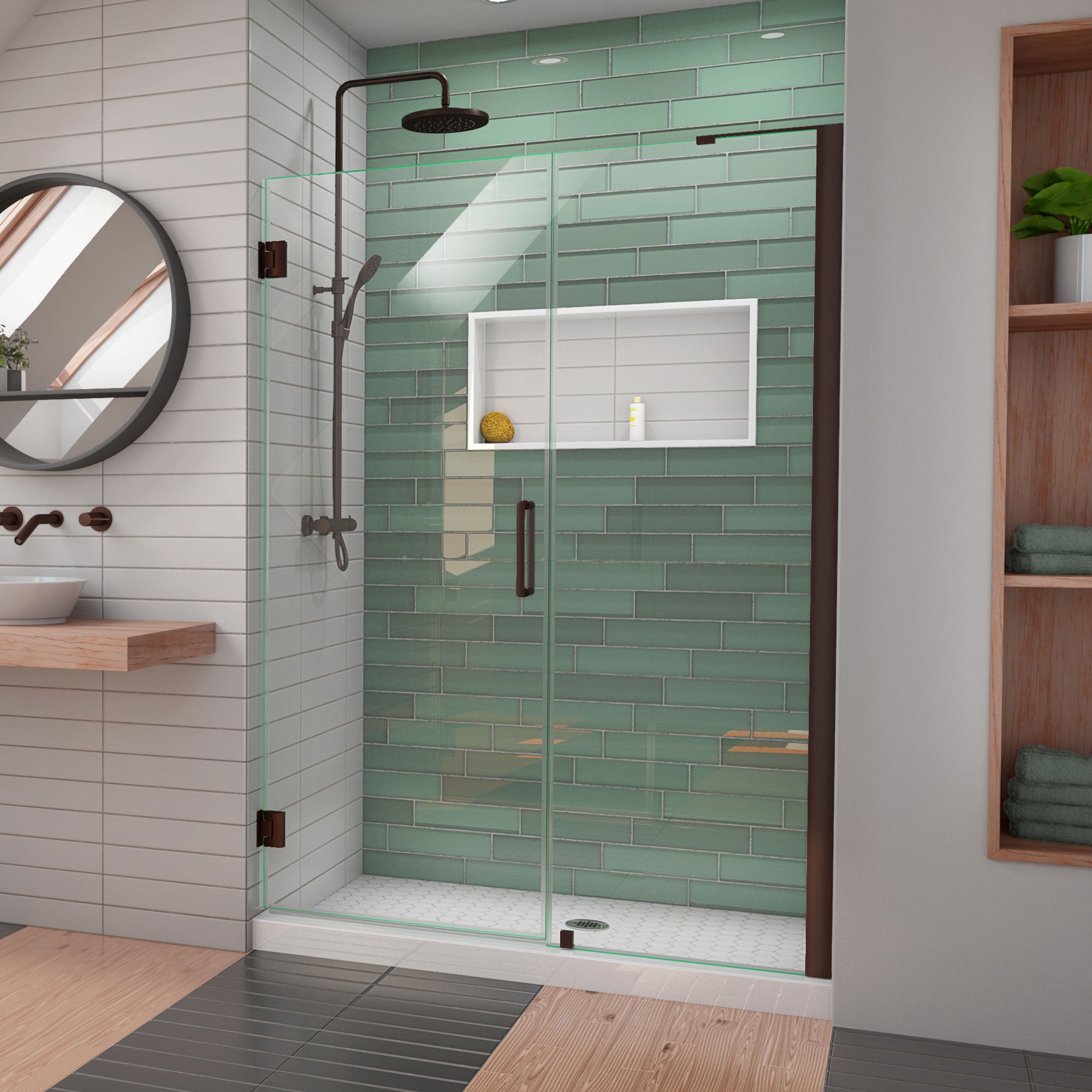 DreamLine Unidoor LS 54-55 Inch W x 72 Inch H Frameless Hinged Shower Door with L Bar - Modern Bathroom Upgrade for Small Spaces, Perfect for Home Renovation & Apartment Bathrooms