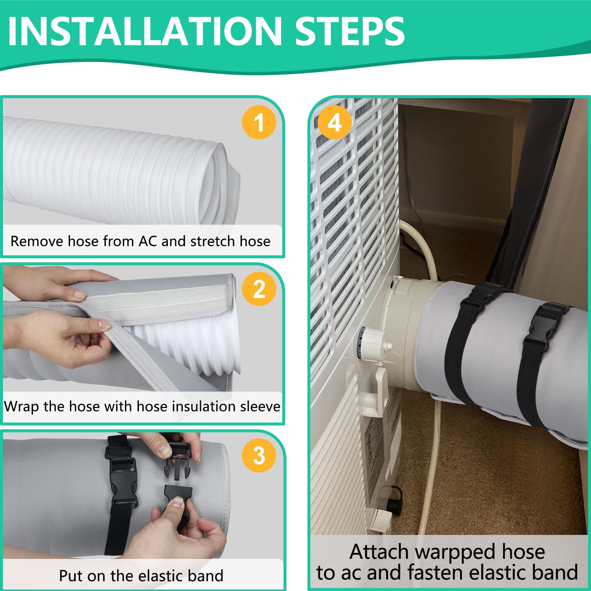 2 Packs Portable Air Conditioner Hose Cover - Insulated AC Hose Duct Vent Sleeve for 5