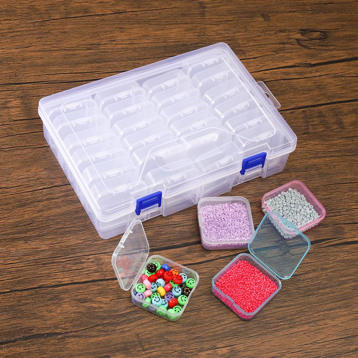 24-Piece Bead Organizer Box with Lids - Clear Plastic Small Storage Containers for Jewelry Making, DIY Crafts, Sewing Supplies & Art Projects - Portable Rectangle Craft Case for Beads, Buttons, Threads