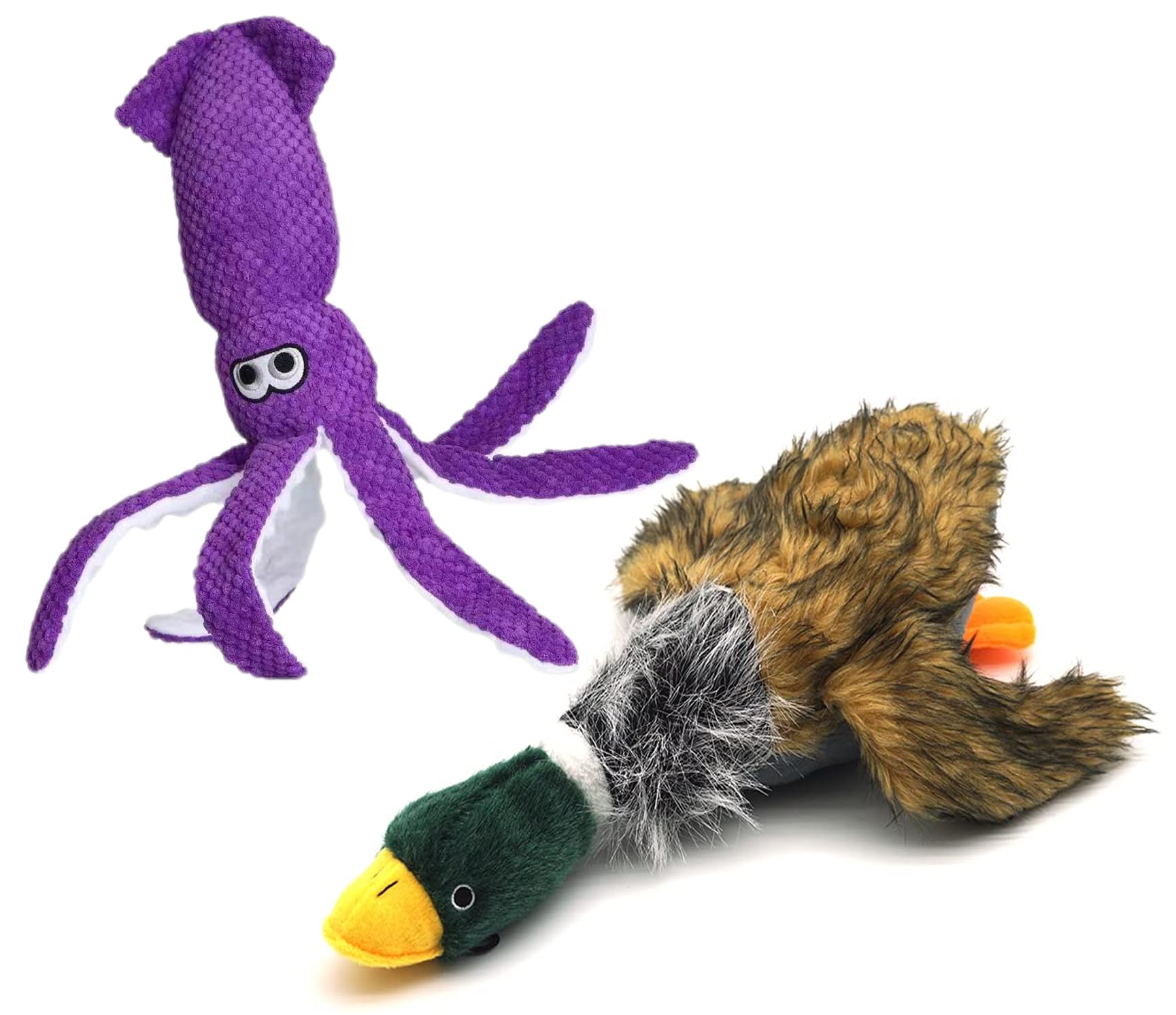 Durable Plush Squeaky Dog Toys - 16 Inch Large Mallard Duck & Octopus (2 Pack) for Chewing, Fetch & Training - Perfect for Medium to Large Dogs