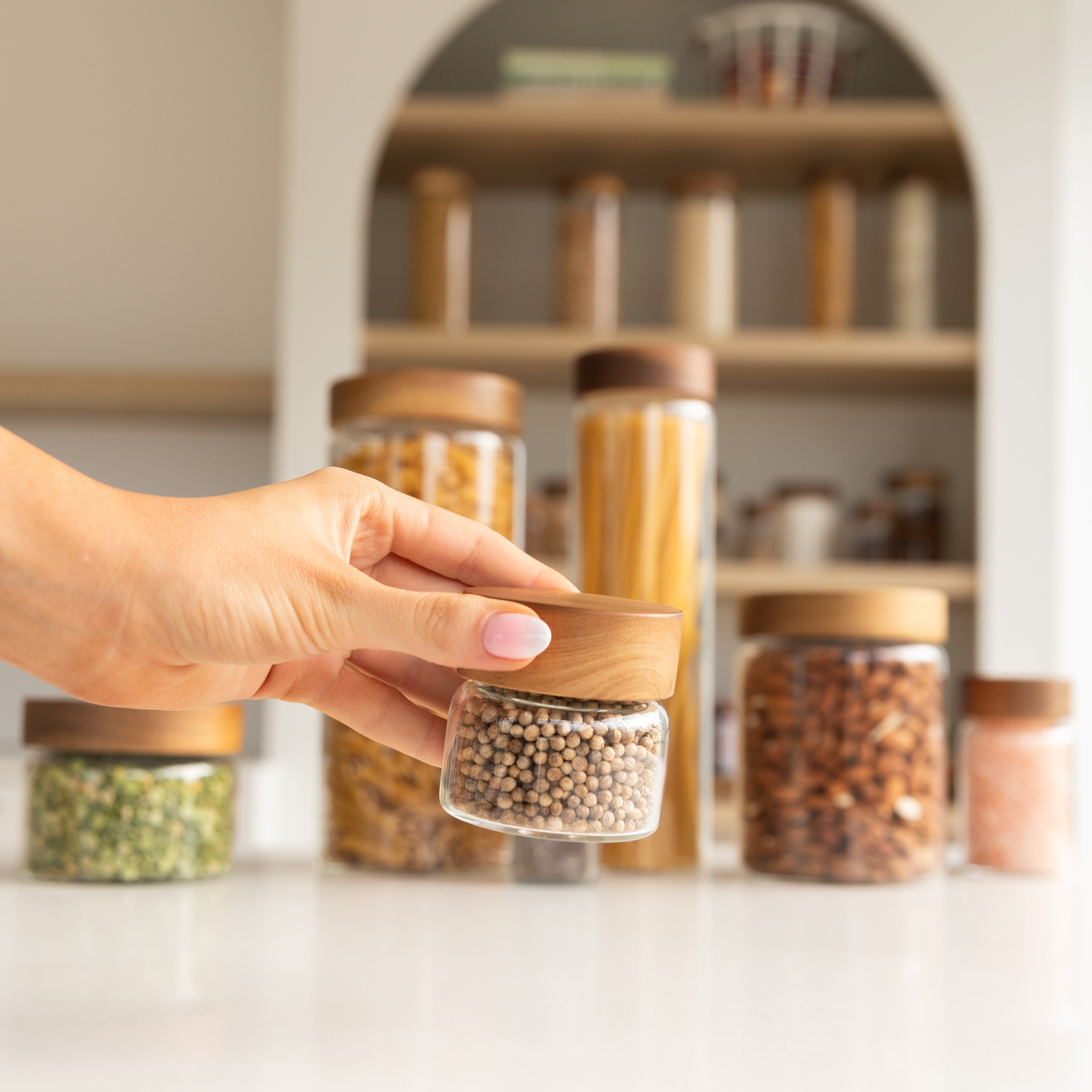 Premium Acacia Wood Lid Glass Jar - 100ml Airtight Container for Spices, Tea, Coffee & Kitchen Storage | Eco-Friendly Home & Office Decor