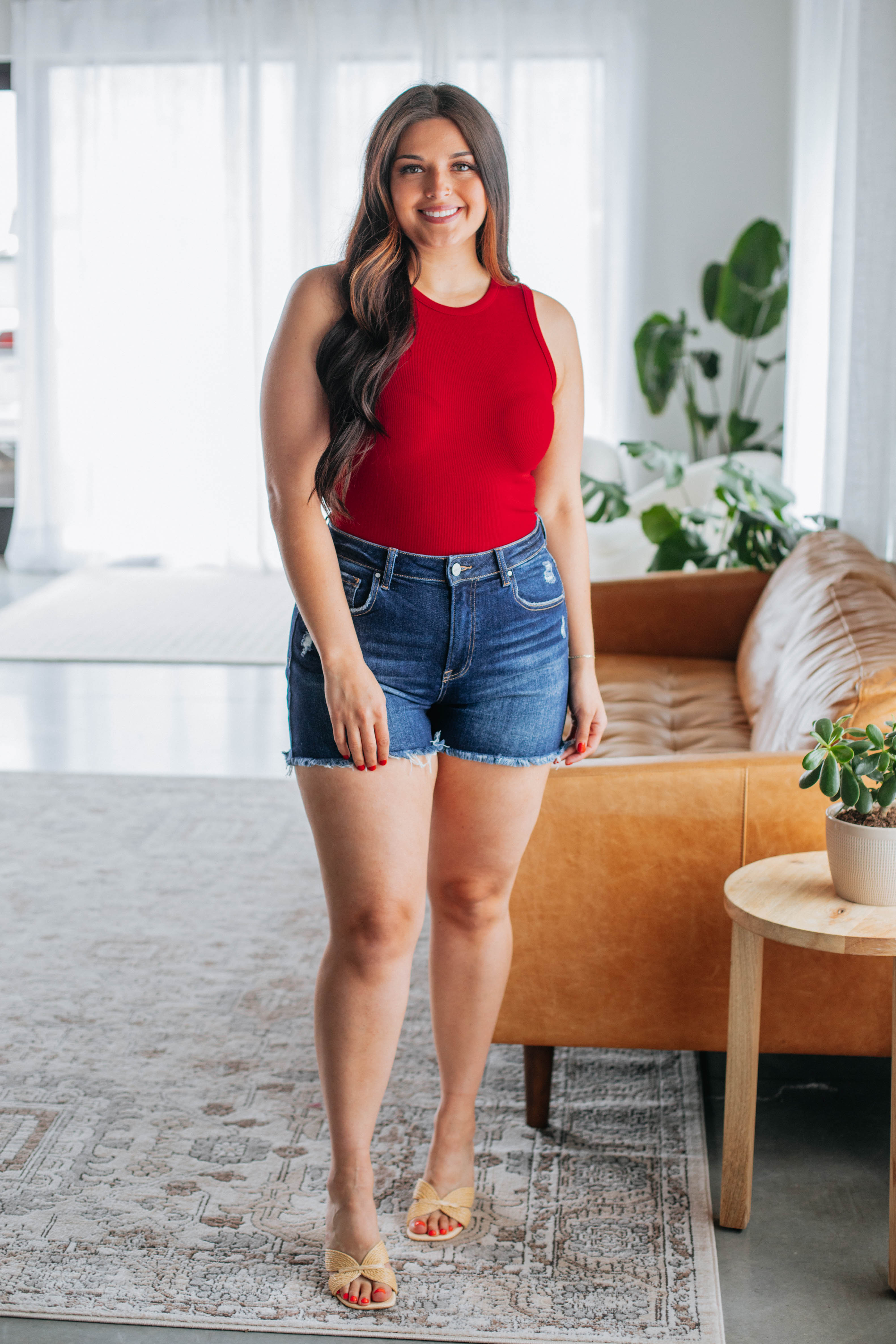April Ribbed Bodysuit for Women - Stretchy Crimson Red Long Sleeve Bodycon Top - Perfect for Layering, Date Night & Casual Outfits