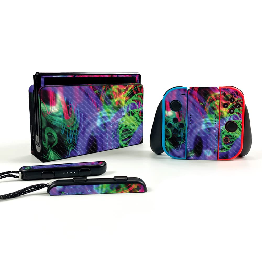 Carbon Fiber Skin for Nintendo Switch OLED - Neon Splatter | Protective & Durable | Gaming Accessory