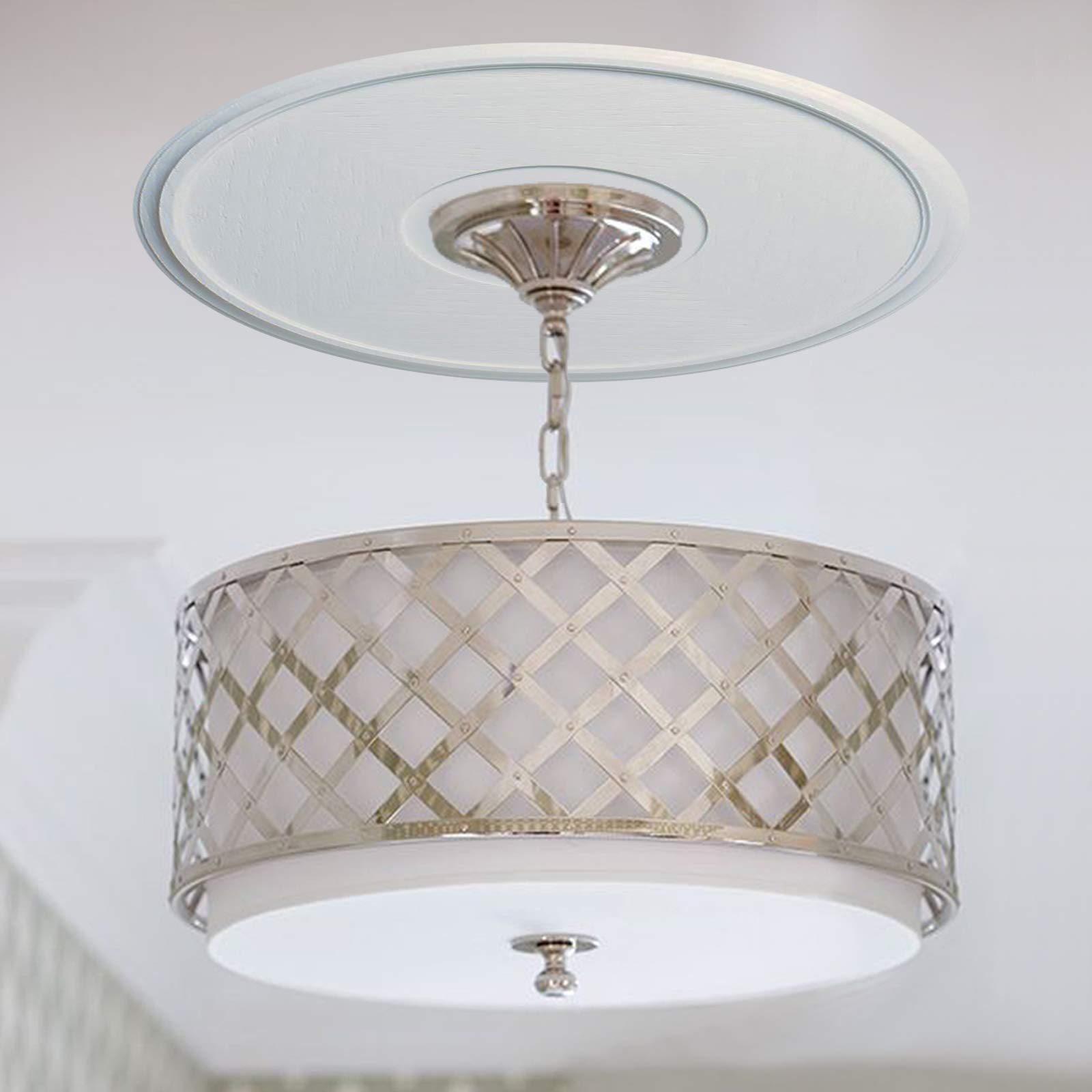 15-3/4 Inch Textured White Plastic Ceiling Medallion for Light Fixtures & Ceiling Fans - Easy Installation, Durable Molded Design (2 Pack) - Perfect for Living Room, Bedroom & Dining Room Decor