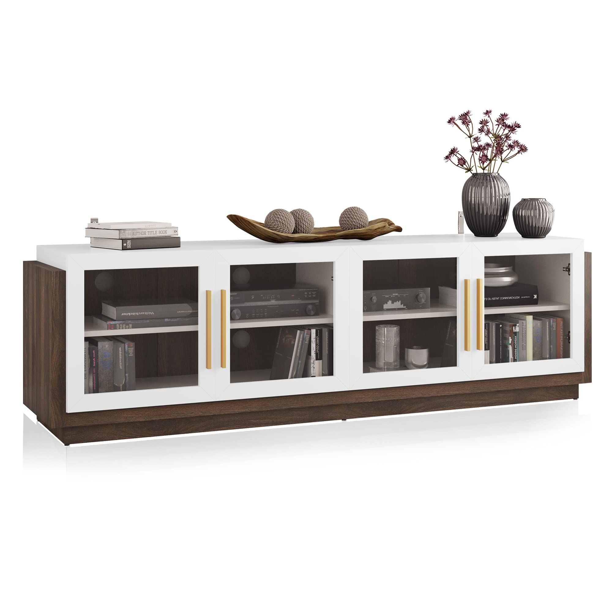 BELLEZE 70 Inch TV Stand for 75 Inch TVs - Modern Wood Entertainment Center with Storage Shelves, Media Console Cabinet for Living Room & Bedroom - White Brixston Style | Perfect for Home Theater Setup & Living Room Organization