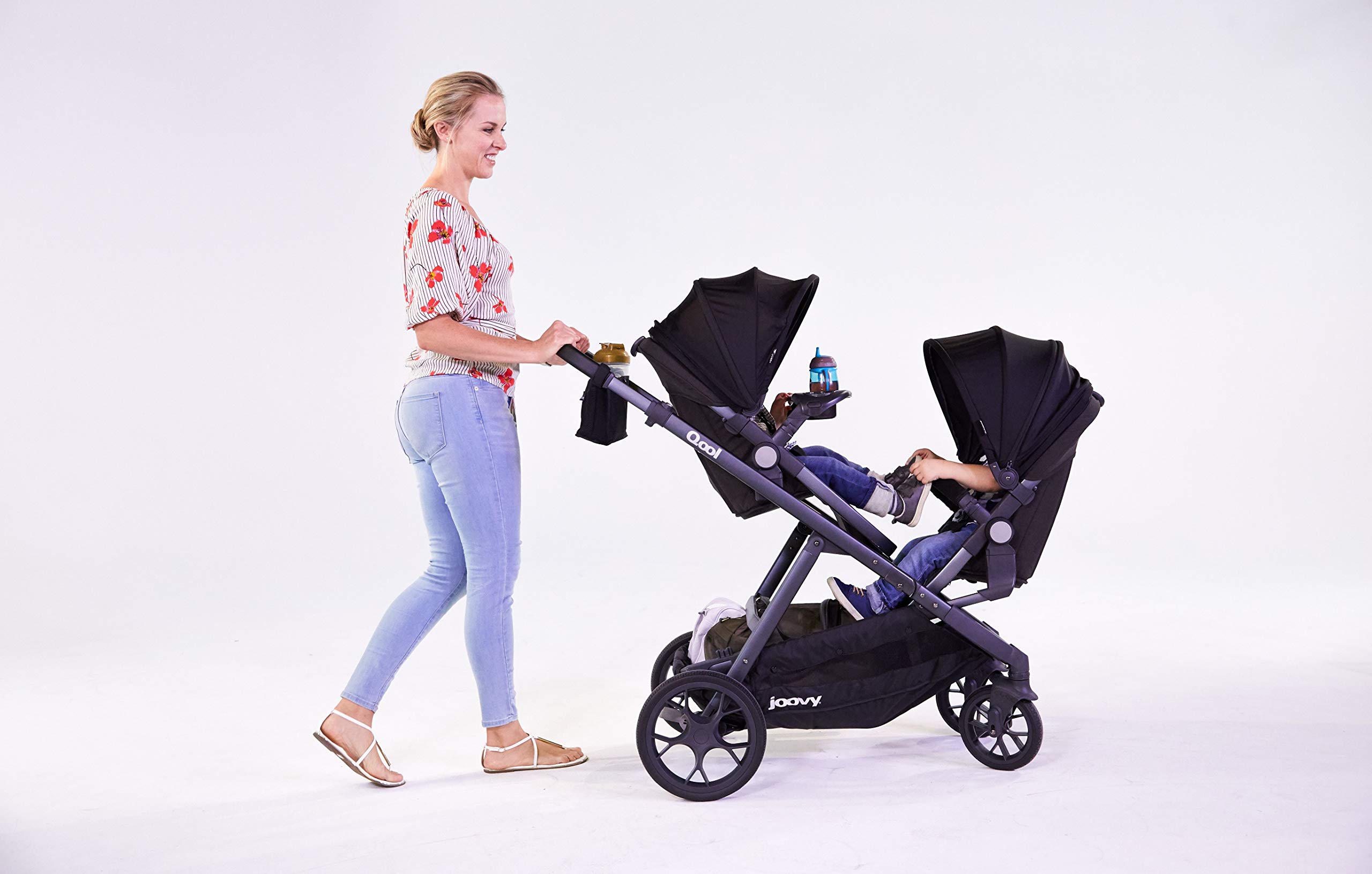 Joovy Qool Stroller - Adjustable Single, Double & Triple Stroller for Toddlers | Lightweight & Customizable Baby Stroller in Grey Melange | Perfect for City Walks, Shopping & Family Outings