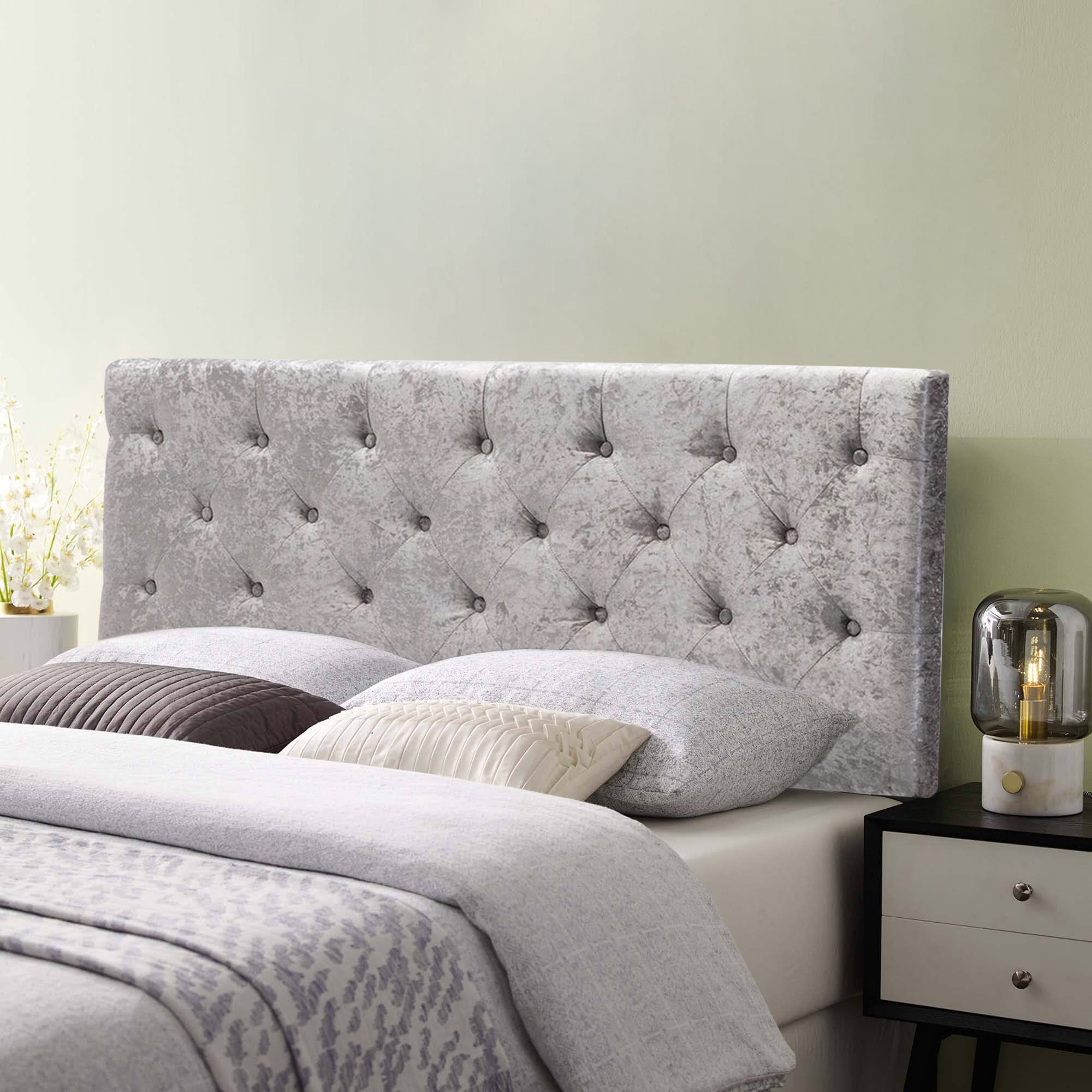 Luxury Velvet Button-Tufted Upholstered Headboard - Queen Size Adjustable Bed Frame in Elegant Grey | Perfect for Master Bedroom, Guest Room & Apartment Decor