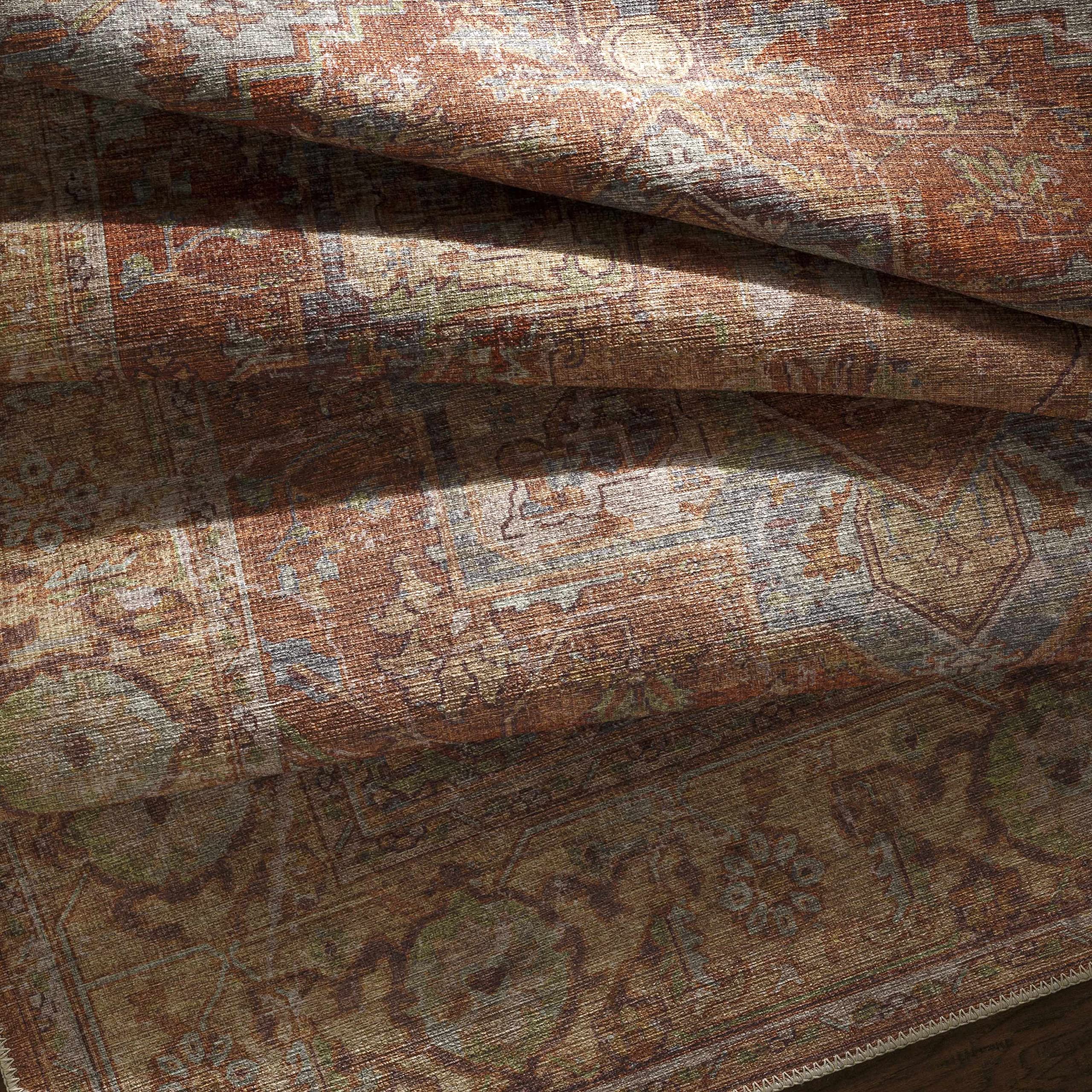 Hauteloom Casterton Traditional Machine Washable Area Rug - Orange, Blue, Brown - 7'10