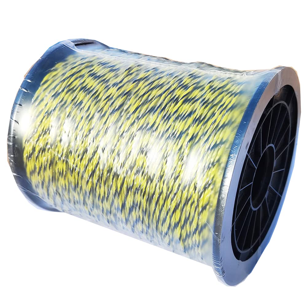 High-Conductivity Electric Fence Wire 1650ft/500m - 6-Strand Stainless Steel, Weatherproof & Rust-Resistant Polywire (Yellow/Black) for Livestock, Farms & Perimeter Security