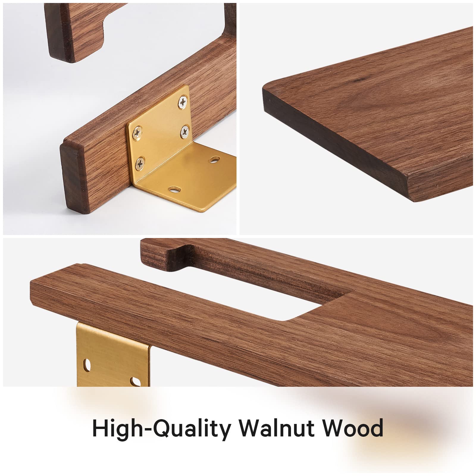 Solid Wood Toilet Paper Holder with Shelf - Brushed Brass Wall Mount Double Roll Storage for Bathroom & Washroom | Bathroom Organization & Space-Saving Solution