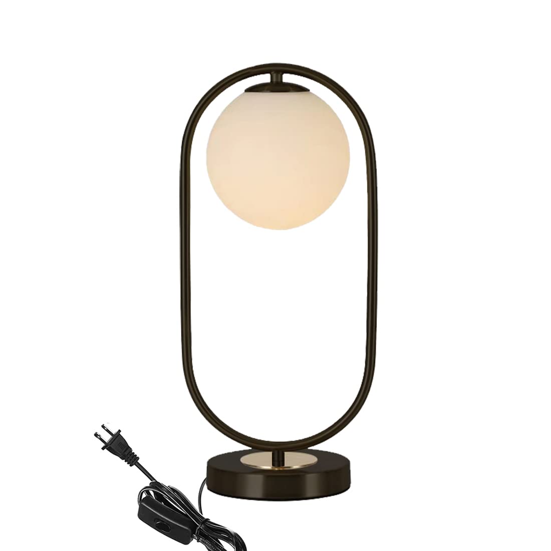 Mid Century Modern Black Desk Lamp with White Glass Shade - Vintage Style Nightstand Lamp for Bedroom, Living Room & Office - Perfect for Reading, Working & Creating Cozy Ambiance