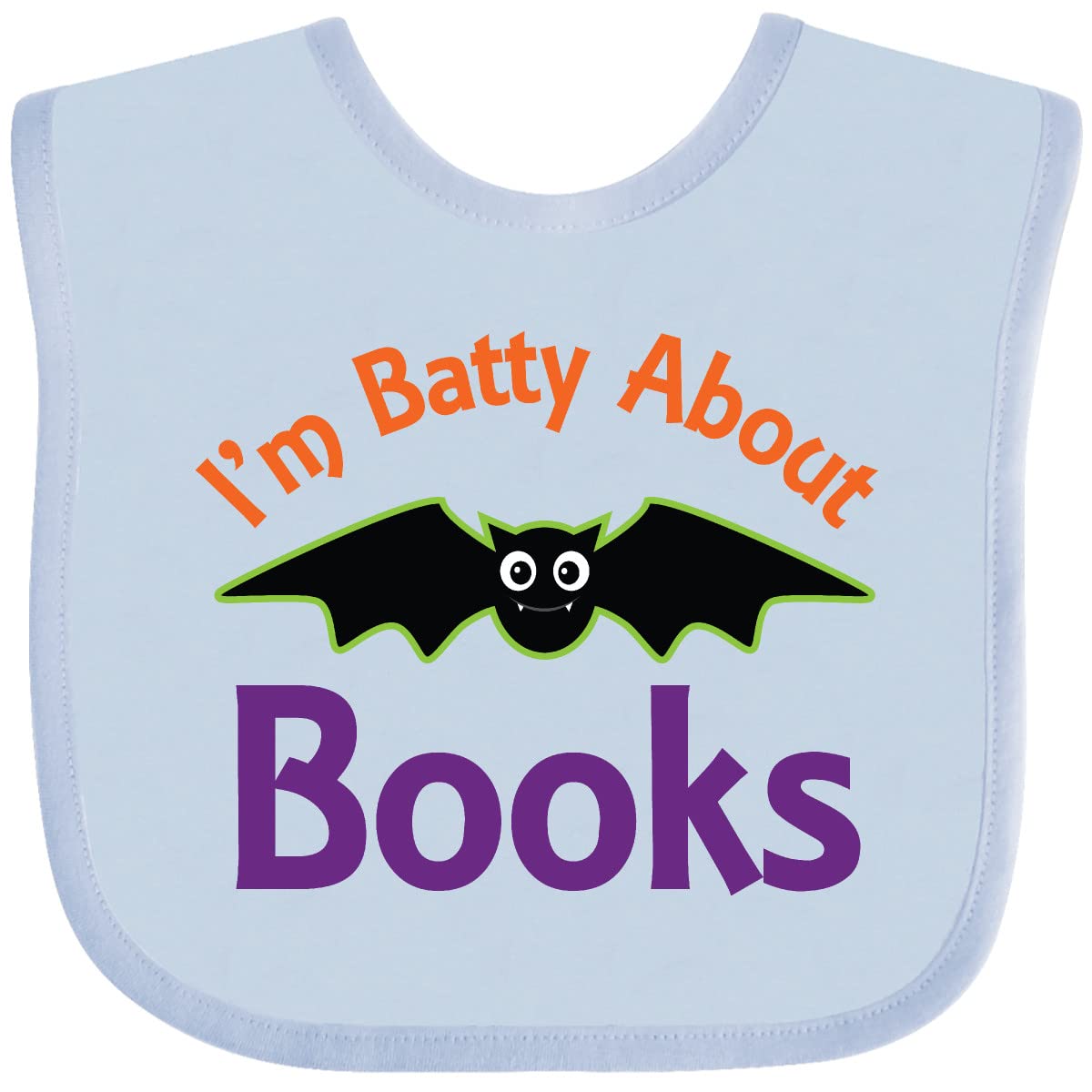 Inktastic Batty About Books Baby Bib - Cute Bat Design for Babies & Toddlers - Perfect for Feeding, Mealtime, and Book Lovers - Soft & Washable Cotton Bib