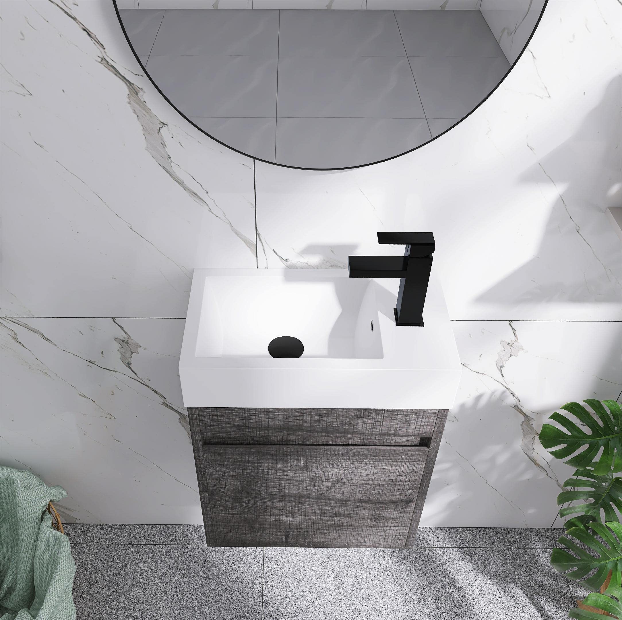18 Inch Modern Floating Bathroom Vanity with Sink - Soft Close Single Sink Bathroom Cabinet (PGO, 18x10) - Perfect for Small Bathrooms, Powder Rooms & Space-Saving Home Decor