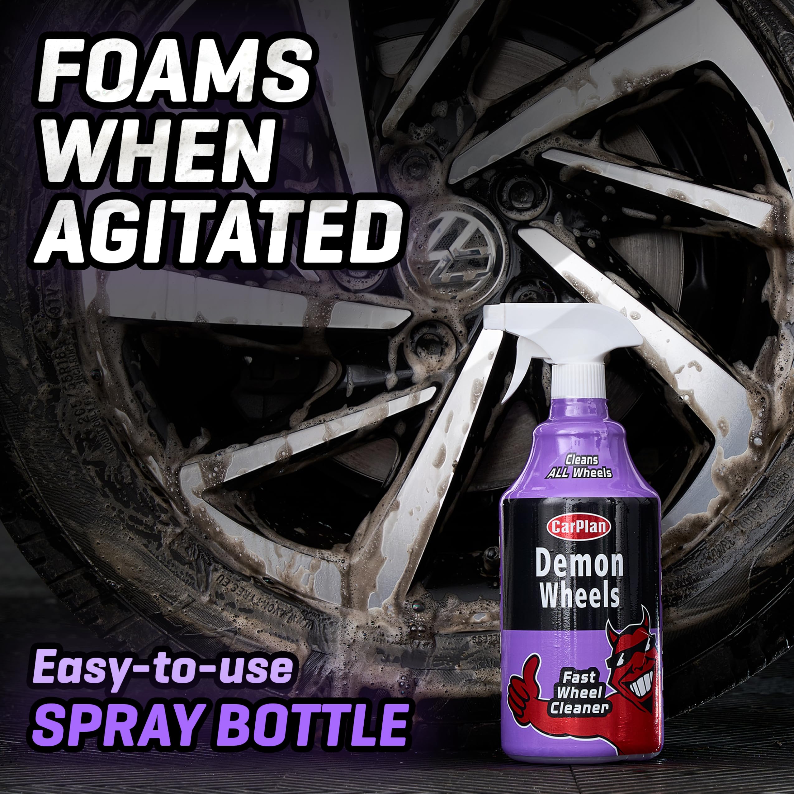 Demon Wheels 34 fl Oz (1L) Fast Wheel Cleaner - Heavy Duty Brake Dust Remover for Cars, Trucks & Motorcycles - Safe for Alloy, Chrome & Painted Wheels - Perfect for Auto Detailing & Car Wash