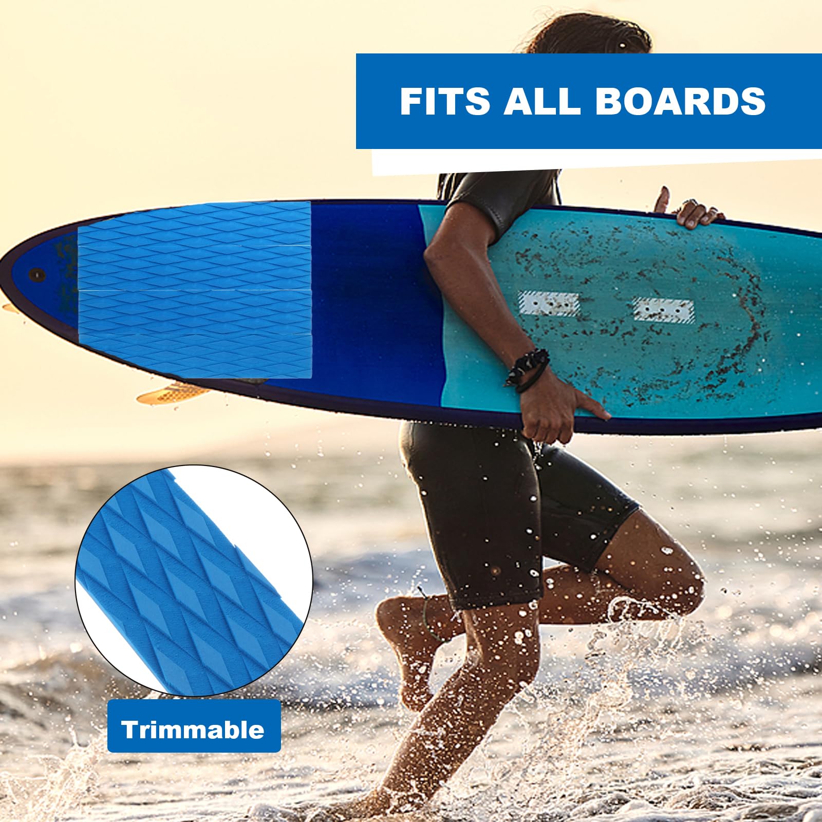 4-Piece Surfboard Traction Pads - Non-Slip EVA Front Deck Grip for Surfboards, Longboards, Shortboards, Funboards, Fish & Skimboards - Perfect for Surfing, Kayaking & Water Sports