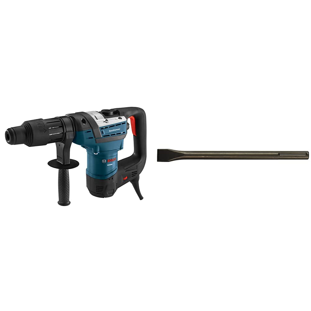 BOSCH RH540M 1-9/16-Inch SDS-Max Rotary Hammer with HS1911 1-Inch x 12-Inch Flat Chisel - Heavy-Duty Concrete Demolition & Drilling Tool for Construction Professionals