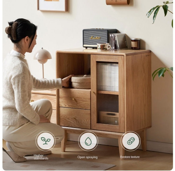 Solid Oak Wood Side Cabinet - Rustic Home Storage for Living Room, Bedroom & Entryway - Perfect for Organizing Books, Decor & Essentials