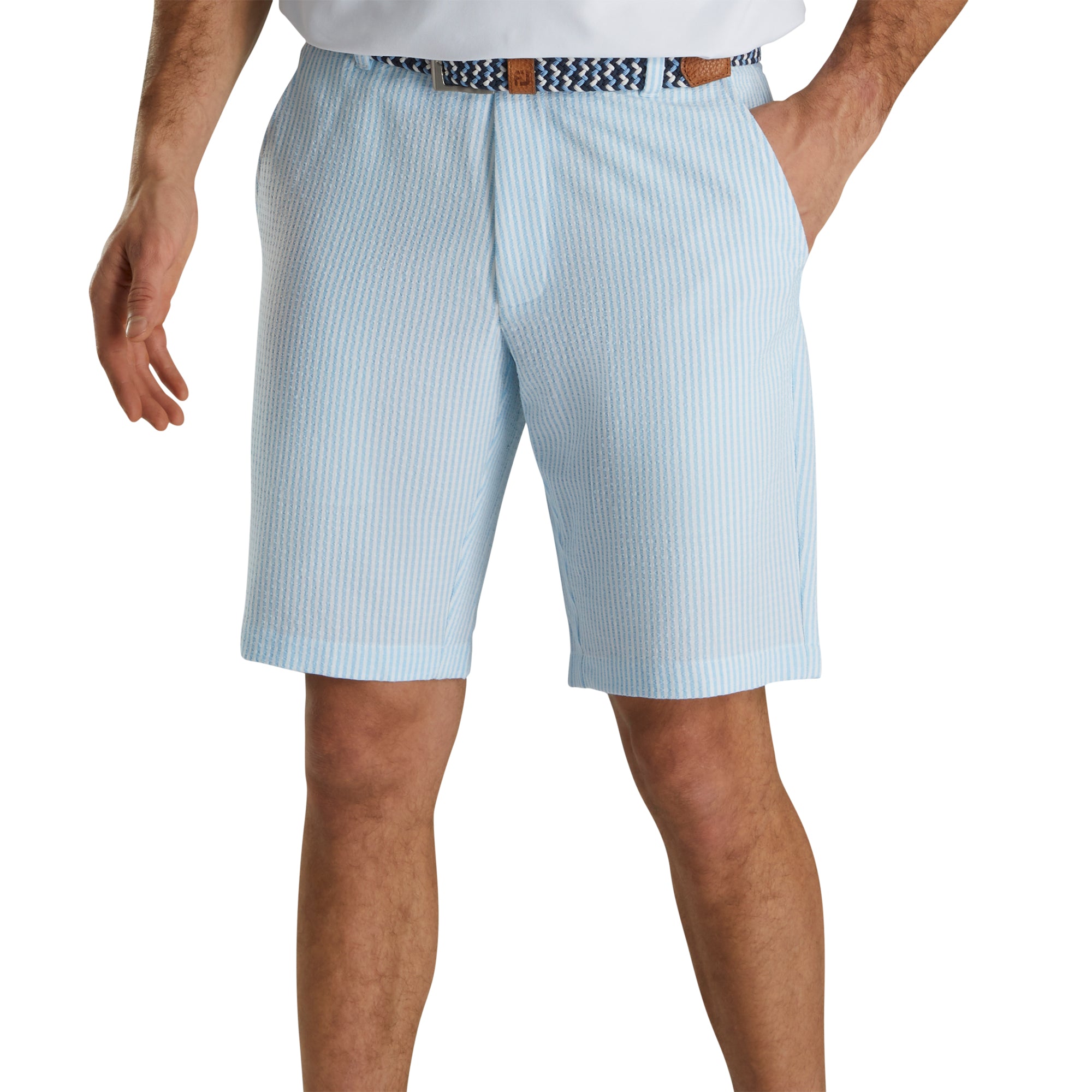 FootJoy Southern Living Performance Seersucker Blue & White Men's Golf Shorts - Lightweight & Breathable for Summer Golfing & Casual Wear